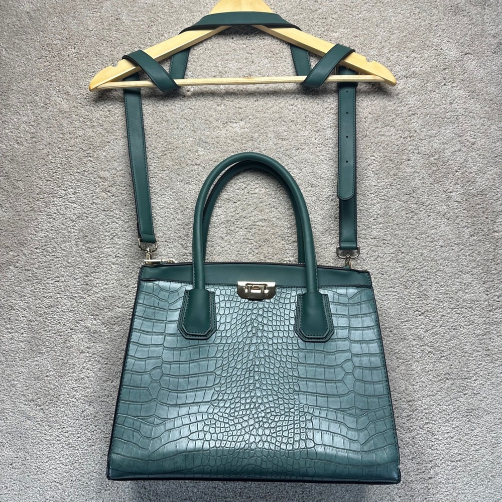 Crocodile Embossed Crossbody Top Handle Tote Bag Gold Hardware‎ Vegan